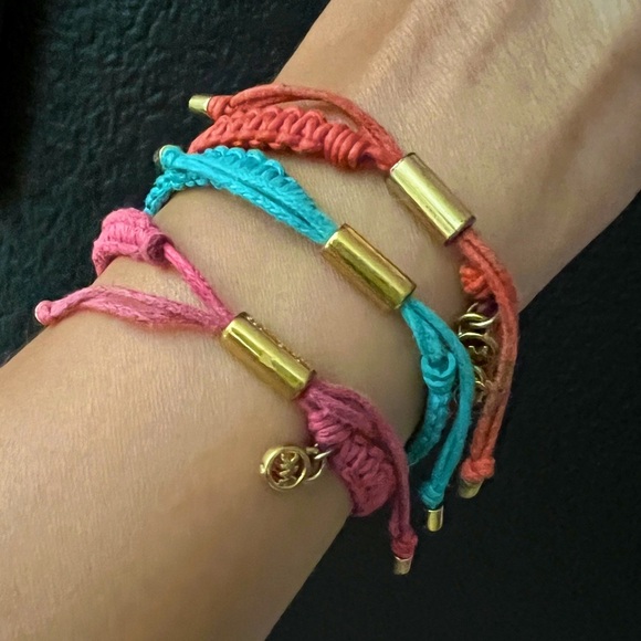 Michael Kors 3 ADJUSTABLE Macrame PINK ORANGE TURQUOISE Pave Fireball Bracelets - Picture 7 of 10